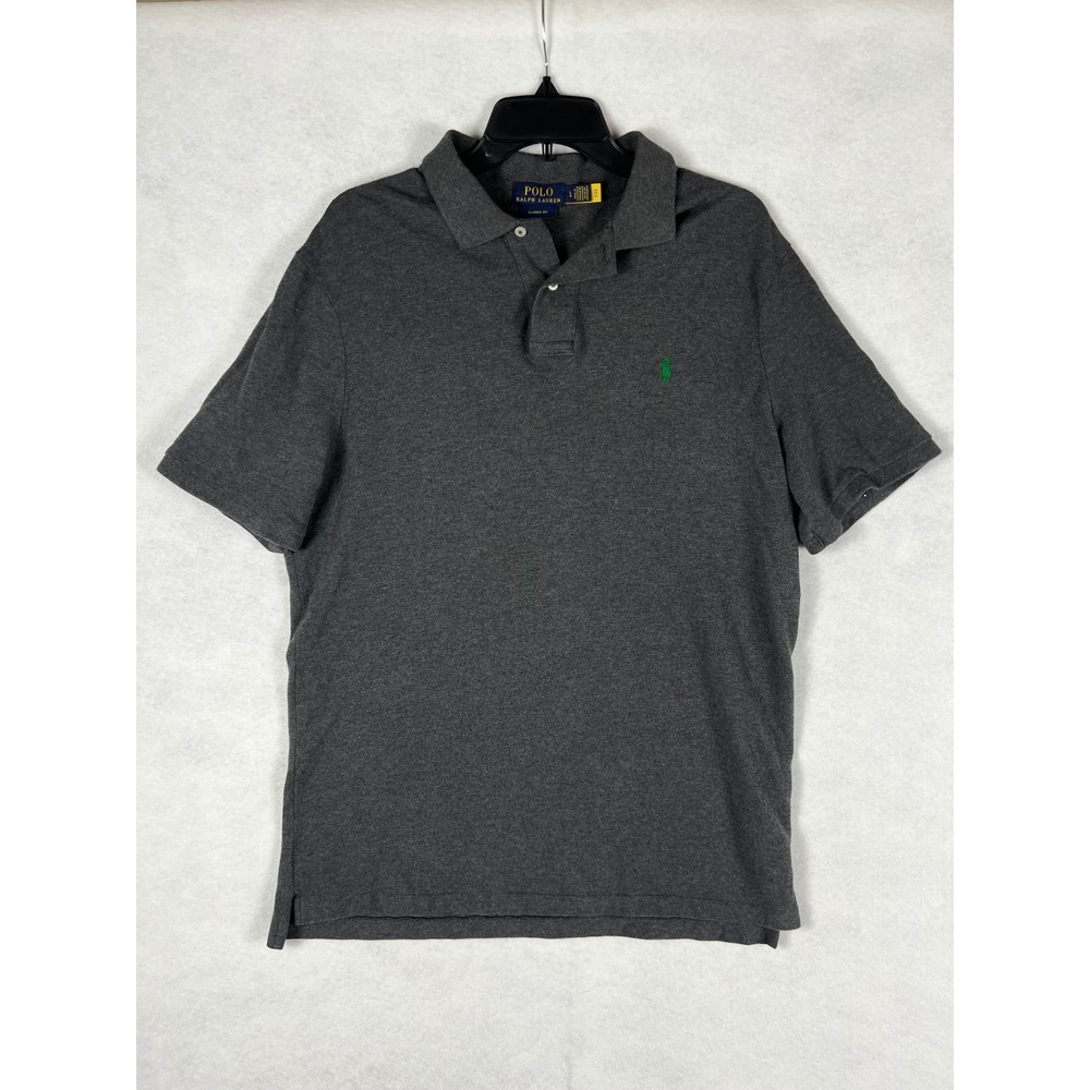 Polo Ralph Lauren Mens Classic Fit Grey Cotton Mesh Polo Shirt Large Green Pony